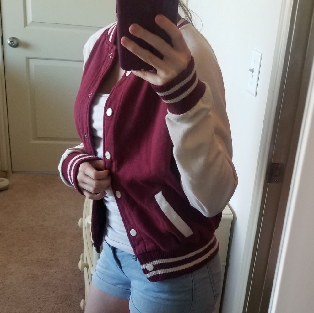 White and Maroon Varsity Jacket